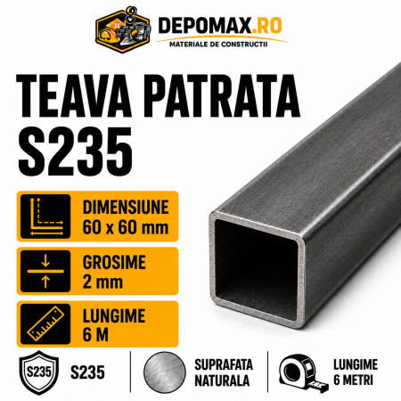 Teava patrata 60 x 60 x 2 mm, 6 metri
